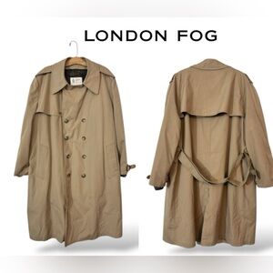 London Fog Men's Classic Beige Double Breasted Trench Coat w/ Belt size 52
